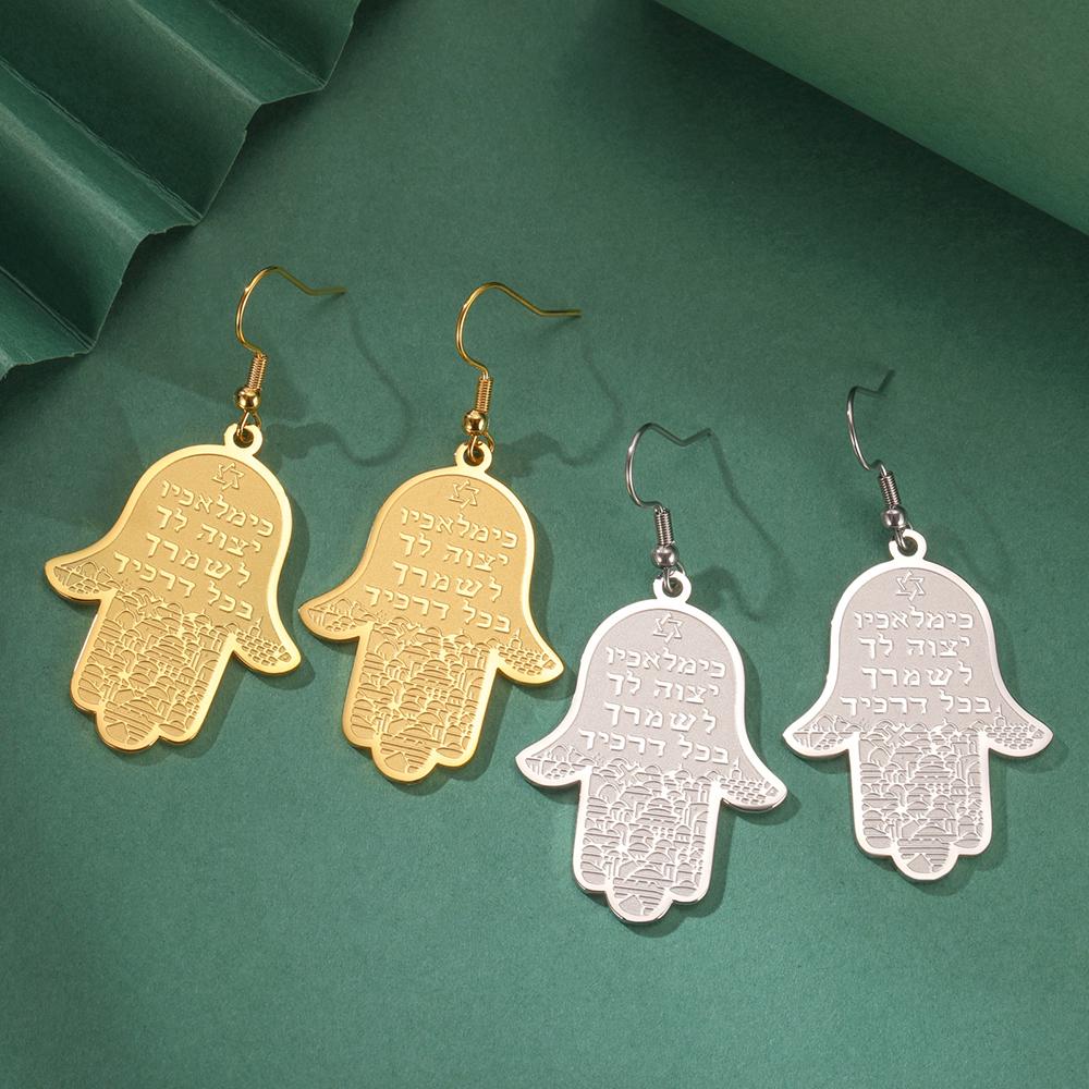 Dawapara Hamsa Hand Dangle Earrings Filigree Evil Eye Fatima Hand Evil Eye Pendant Stainless Steel Je Jewelry