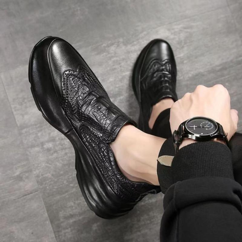 Handgjorda Skor Läder Vardagsskor för Män Plattform Promenadskor Utomhusskor Loafers Andningsbara Sneakers Fyra Säsonger