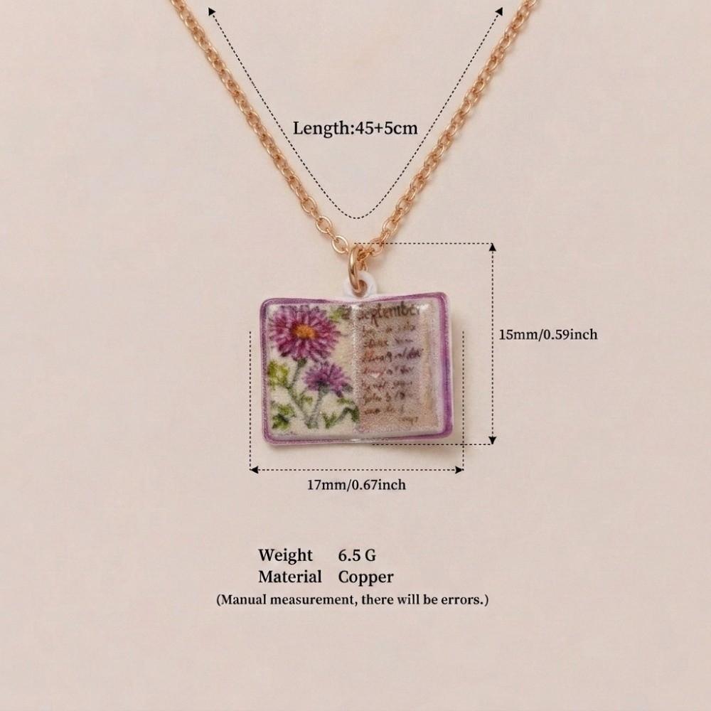 Flowers Birthday Necklace Month Design Sense Necklace Vintage Book Pendant Necklace Jewelry