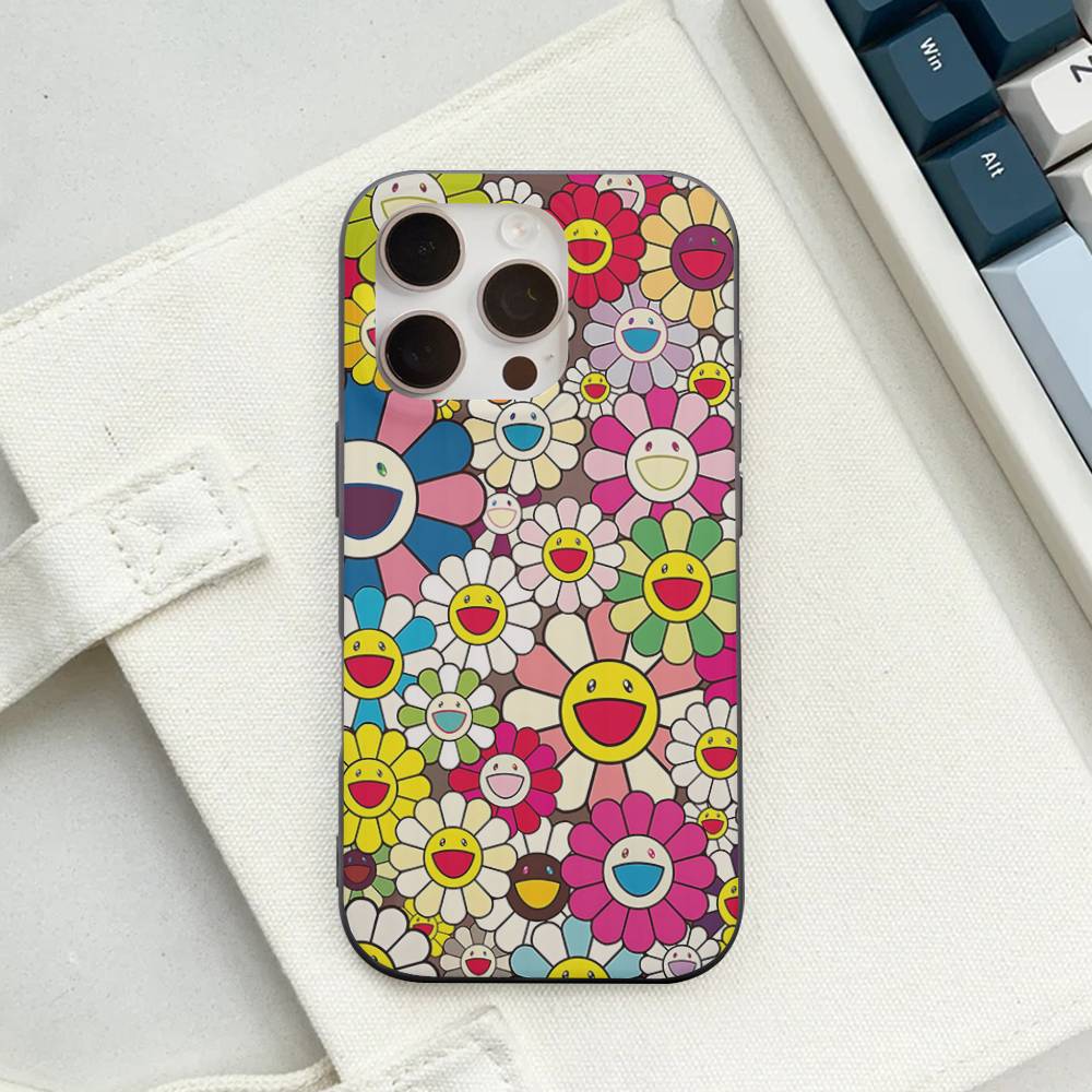 T-Takashi Flower M-Murakami Soft Corrugated Phone Case For IPhone 11 12 13 14 15 16 17 Pro Max Plus Ripple Silicone Cover