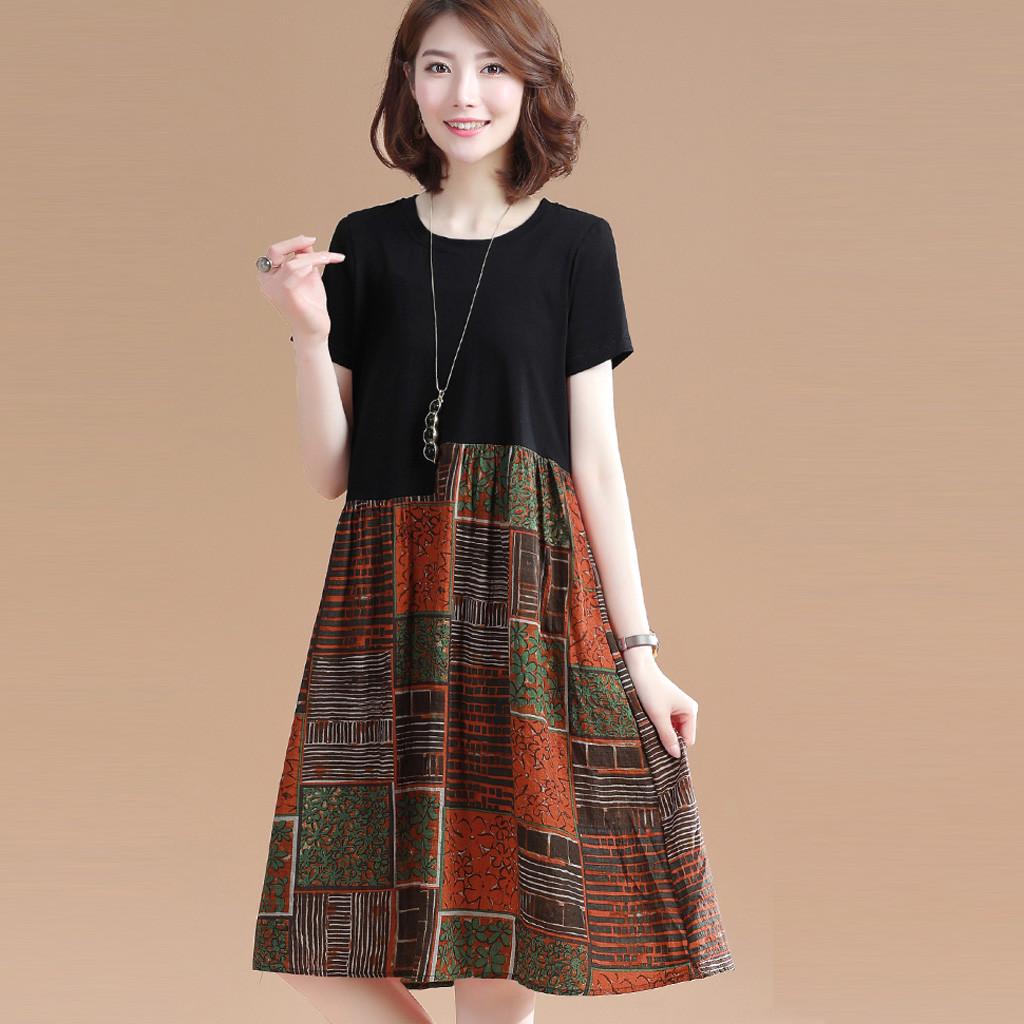 

Женское повседневное платье трапециевидной формы с коротким рукавом и принтом в стиле пэчворк M красный