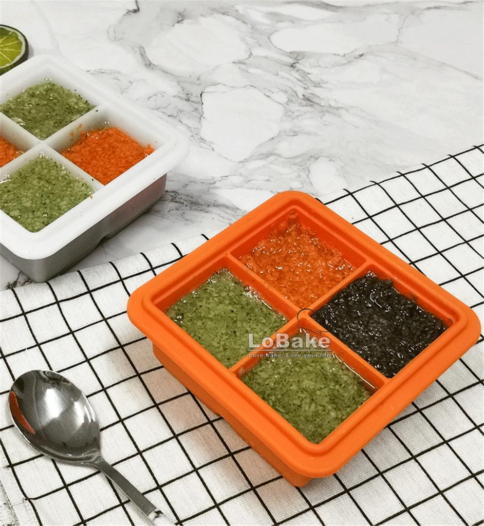 4 Cavities Silicone Ice Cube Box with Lid Cover Self-made Supplementary Food Making Box Freezer Refrigerator DIY Kitchen Gadgets