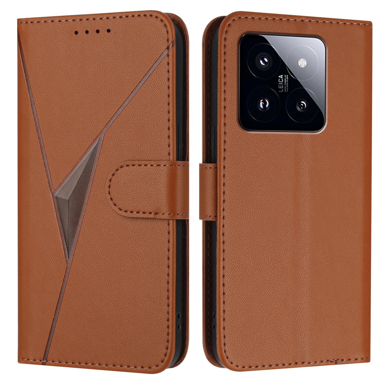 

YX0090 Для чохла Xiaomi 14T Pro Шкіряний чохол для телефону з трикутним відбитком зі шнурком Coffee