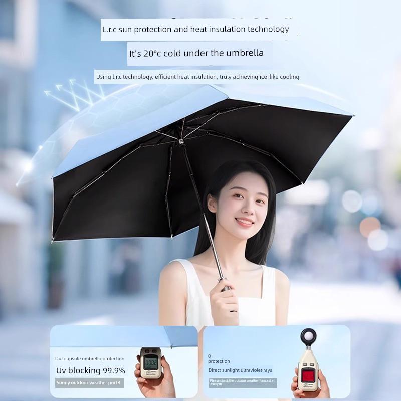 Capsule Sunshade Umbrella, Anti-Uv Sun Protection Umbrella, Women's Summer Sunny and Rainy Umbrella, Dual-Use Black Plastic Compact Portable Sun