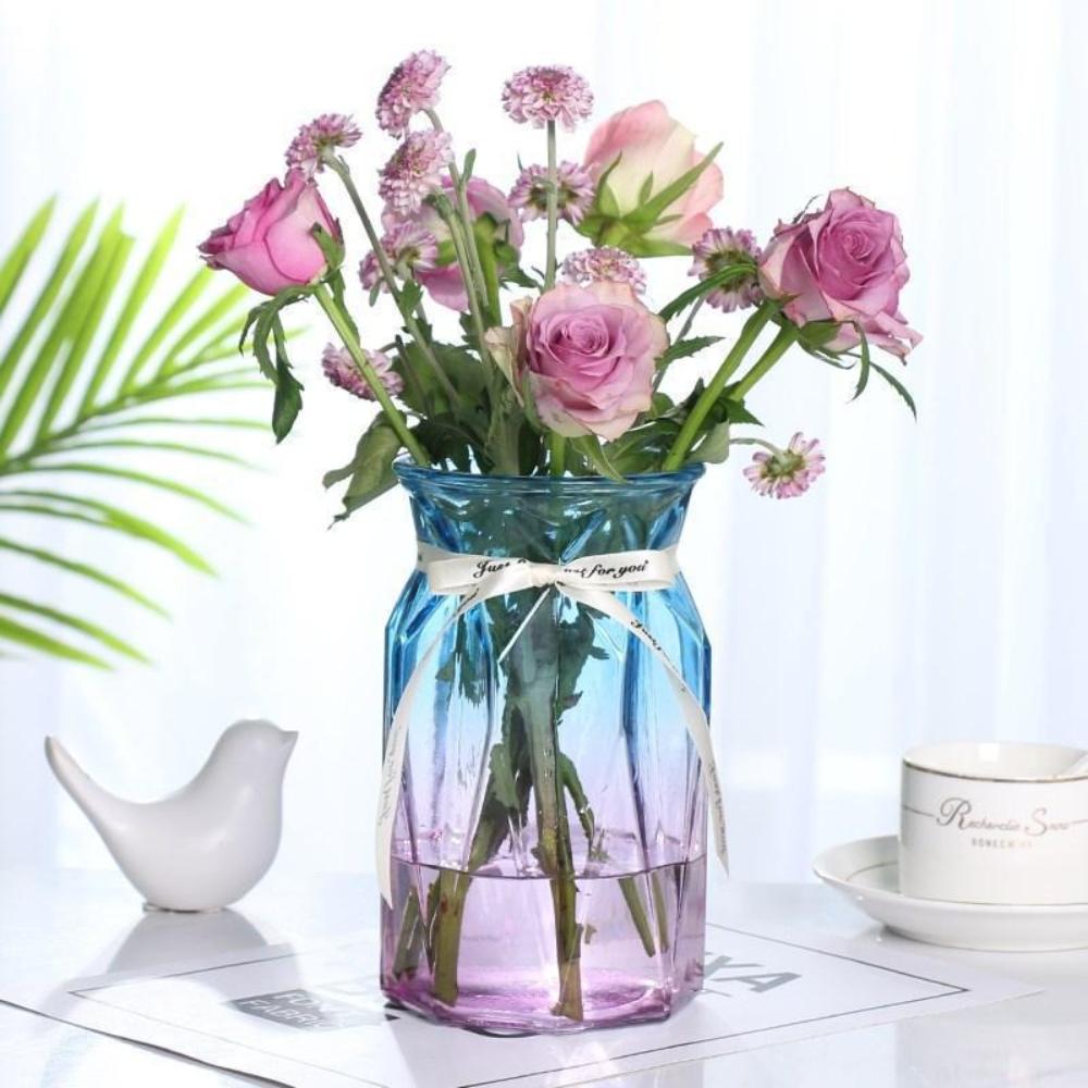 Nordic Transparent Glass Vase Hydroponic Green Ivy Plants Color Glass Vase Flower Arrangement Vase Living Room Decoration
