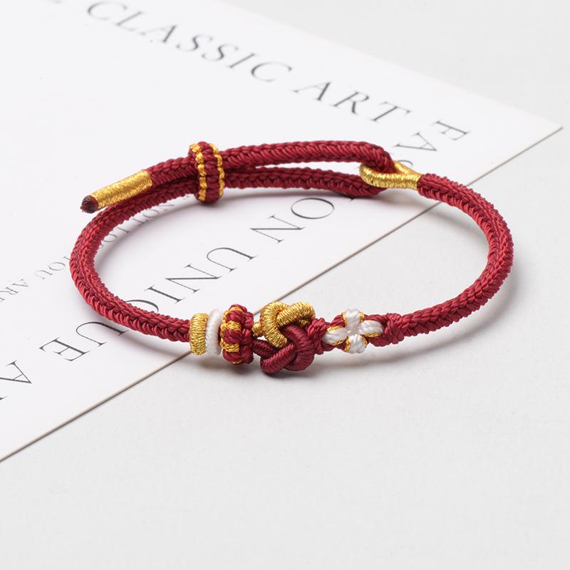 Handmade Red Rope Bracelet with Gold Pendant - DIY Semi-Finished Concentric Knot for Couples