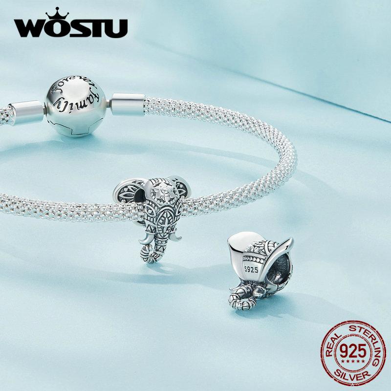 WOSTU Retro 925 Sterling Silver Travel World Eiffel Tower Charms Big Ben Pendant Vintage Elephant Bead Fit DIY Bracelet Necklace