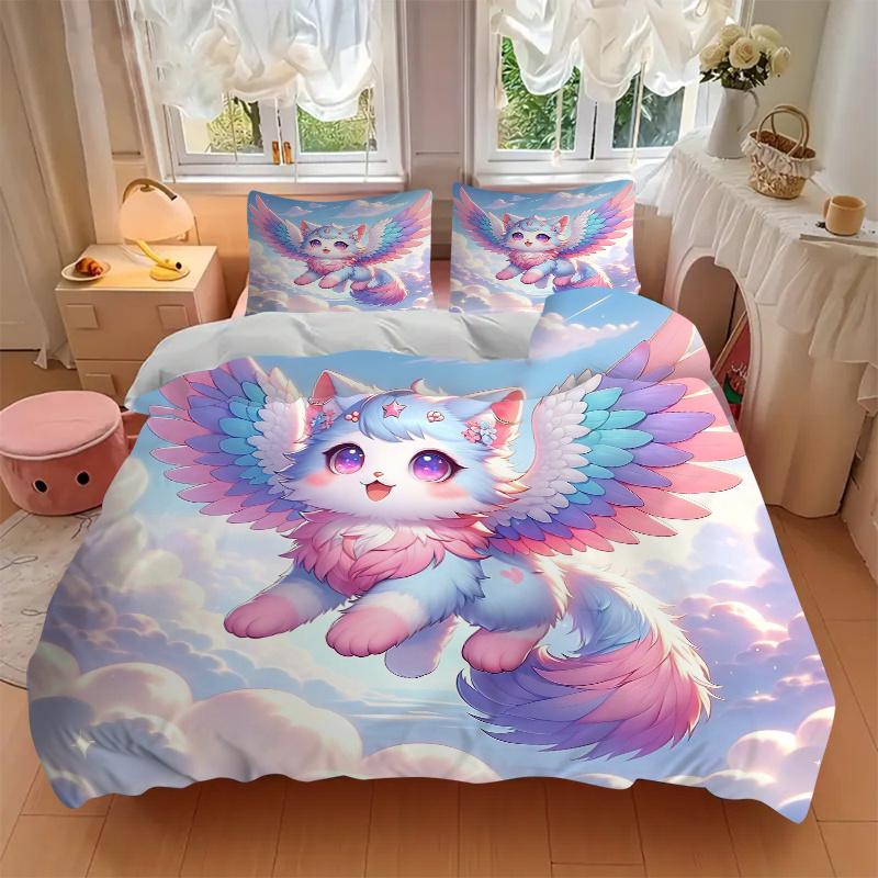 3pcs Flying Animals Bedding Set - 1 Soft Quilt Cover + 2 Pillowcases, Machine Washable - Suitable for All Seasons, Perfect Gift for Family a