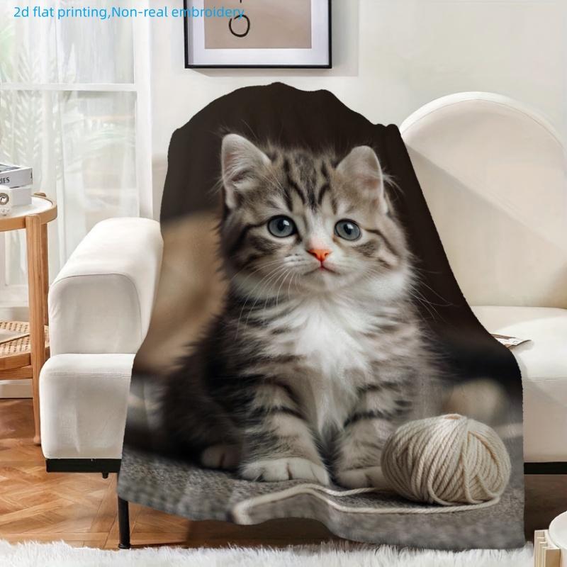 1pc Kitten Pattern Printed Blanket, Cozy And Comfortable, Multi-Size Available, Suitable for Living Room, Bedroom, Study, Office, Outdoor
