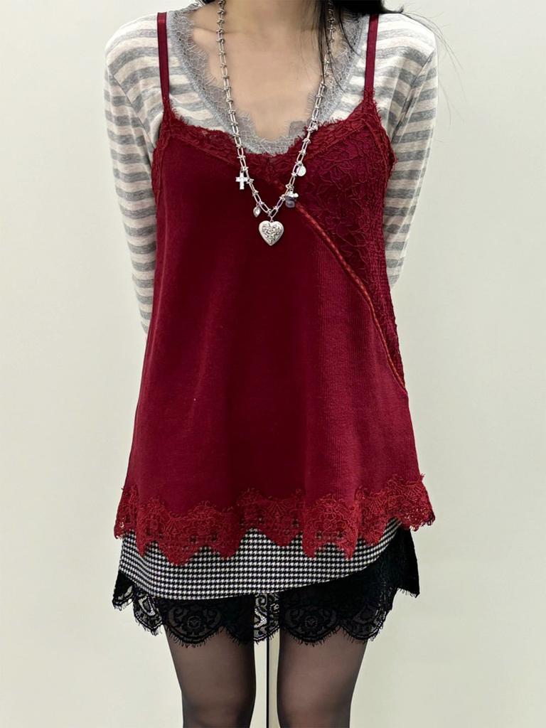 HETIT Cotton Long Lace Slip (Red)