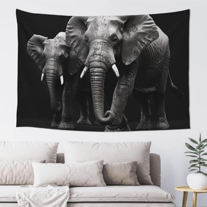 3D Gray Elephant Print Tapestry Wide Wall Hanging Lightweight Art Tapestry Floral Wall Blanket Vintage Aesthetic Tapestry Soft