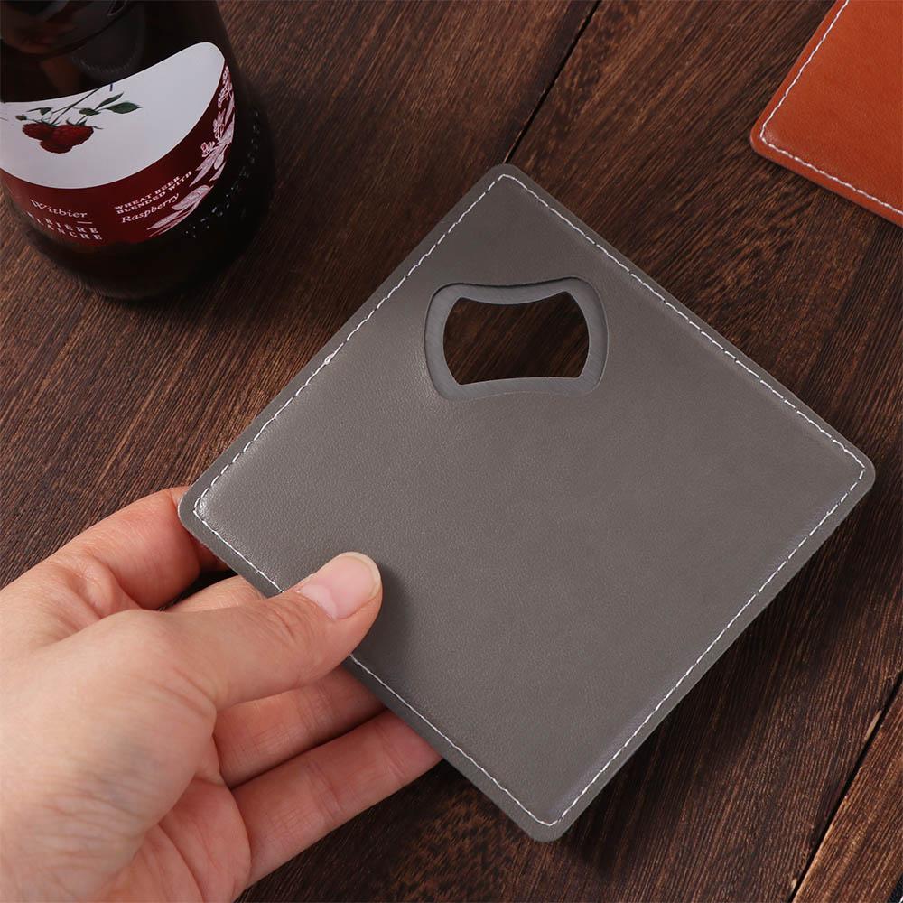 Solid Color Cup Mat PU Leather Bottle Opener Portable Coasters  Gift