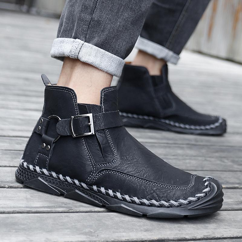 Fashion New Trend Men Ankle Boots Casual Social Chelsea Boots Outdoor Man High Top Walking Shoes All-match Leather Basic Boots for Men