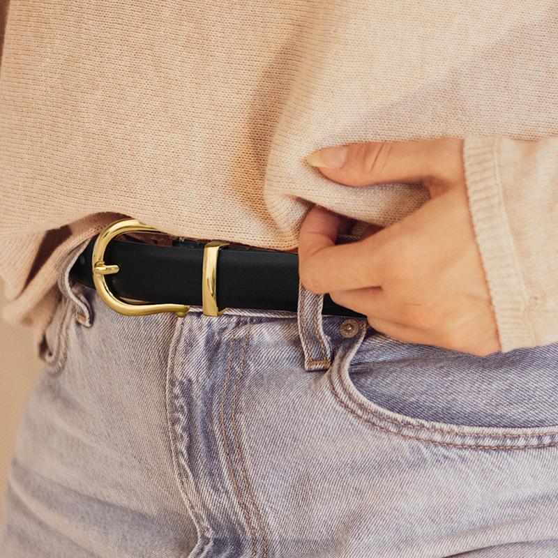 Women's Cowhide Adjustable Genuine Leather Thin Belt for Women's Decoration Versatile Coat Dress for Girls