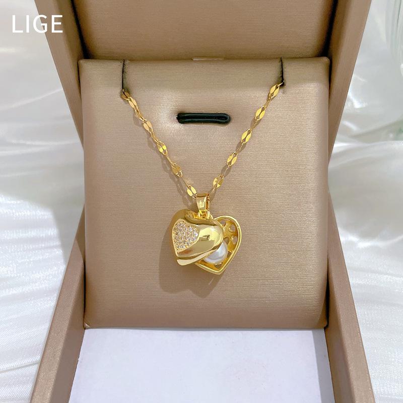 Activity Love Pearl Light Luxury Temperament Gorgeous Full Diamond Necklace Female Versatile Collarbone Chain Titanium Steel Chain