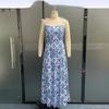 Sexy Elegant Backless Print Long Dress Women Casual Split Sleeveless Strappy Dresses Female Fashion Chic Sweet Beach Party Clothing