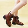 New Women'S British Style Lace-Up Boots - Leather Ankle Boots With Side Zipper & Chunky Sole, Spring/Fall Fashion Booties