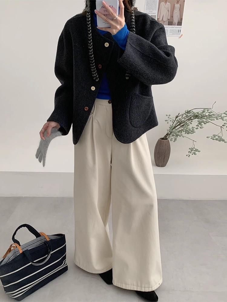 2026 A/W Blogger-Inspired Double-Sided Cashmere Coat: Women's Korean-Style Loose Woolen Jacket