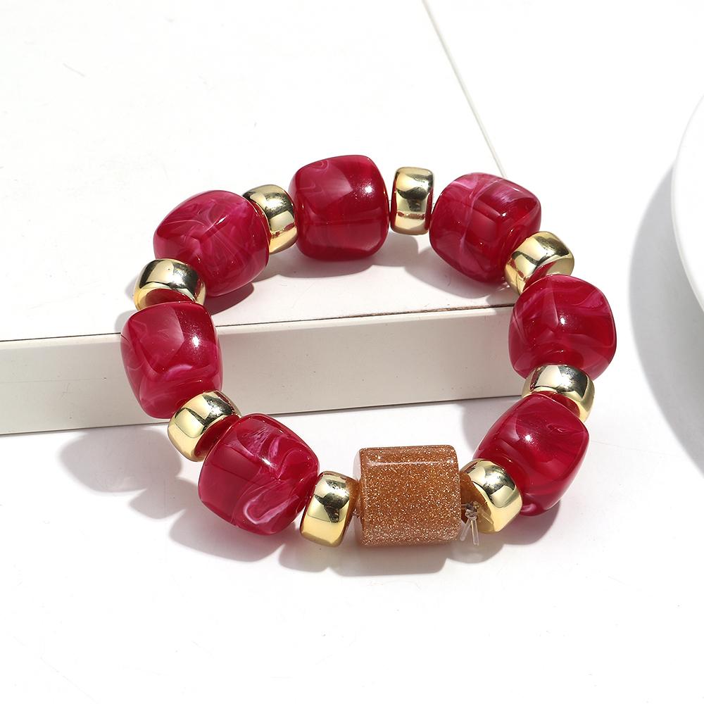 Fashion Acrylic Big Square Beads Bracelet for Women New Trendy Colorful Imitation Stone Strechy Bracelets Statement Jewelry Gift