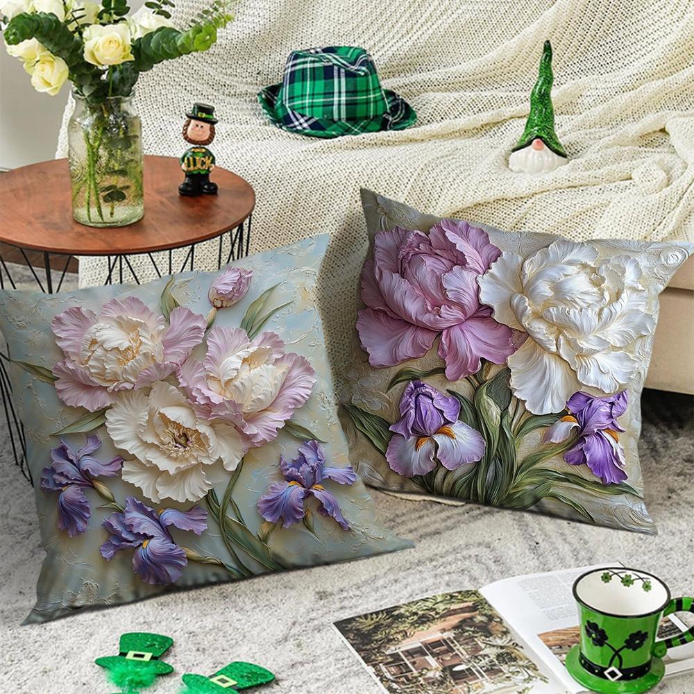 Floral Embossed Illustration pillowcaseBedroom Sofa Decorative Cushion Cover With Zipper Soft Cushion Cover