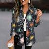 Women's Christmas Print Button Cardigan Long Sleeve Loose Fit Casual Shirt Top