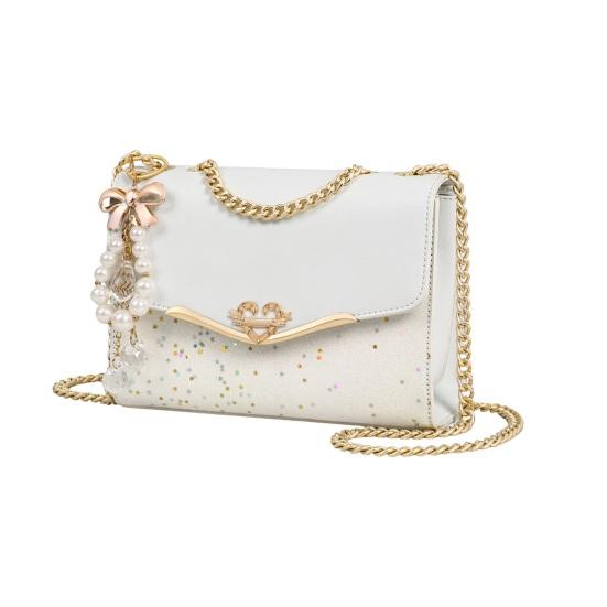 Women Shoulder Bag Faux Pearl Bow Pendant Decor Sequin Hard Shell Faux Leather Crossbody Bag Commuting Travel