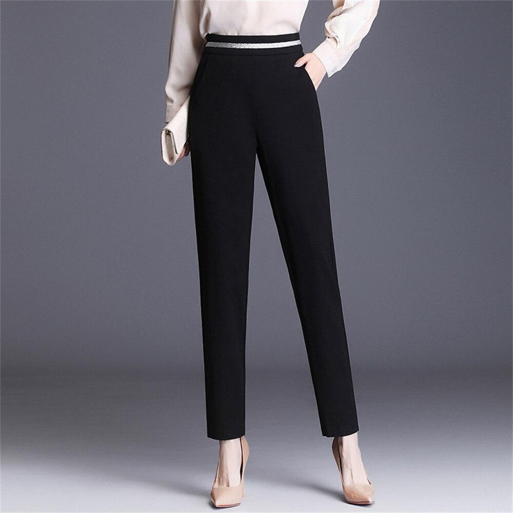 

2022 весенне-осенние корейские модные женские эластичные брюки с высокой талией, брюки-карандаш для женщин, свободные однотонные прямые брюки в стиле Харадзюку XXXXL чёрный