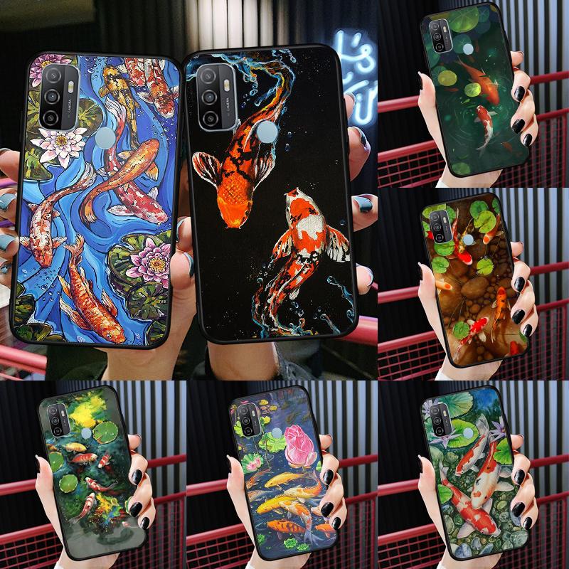 Koi Carp Fish Painting Case For Oppo A96 A76 A16 A15 A17 A52 A72 A54S A57S A58 A78 A98 A57 A77 A54 A74 A94 Cover
