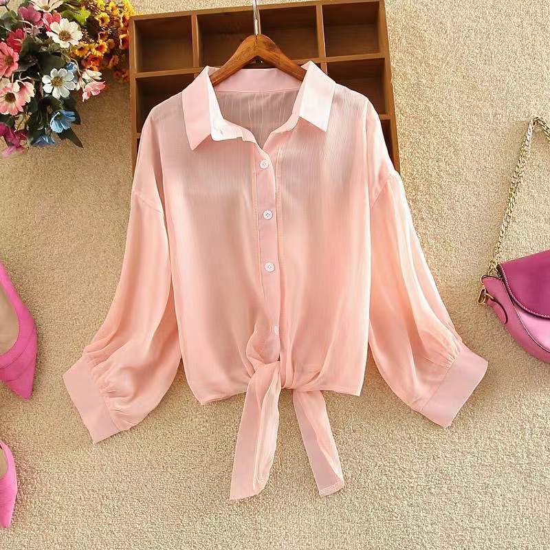 Sheer Shirts for Women Tender Fairycore Button Summer Sun-proof Lightweight Korean Style Slouchy Commuting Temperament Versatile