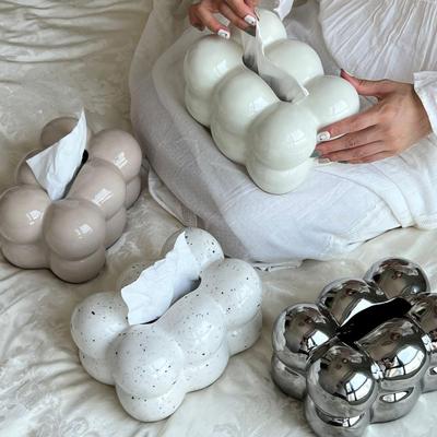 Useful Tissue Box Holder Decorative Dust-proof Ceramics Marshmallow Shape Napkin Holder Box