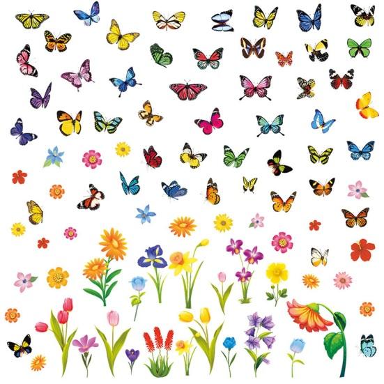 9 Sheets Spring Window Clings Flower Butterfly Window Stickers Floral Static PVC Decals for Easter Spring Home Office Classroom Decor