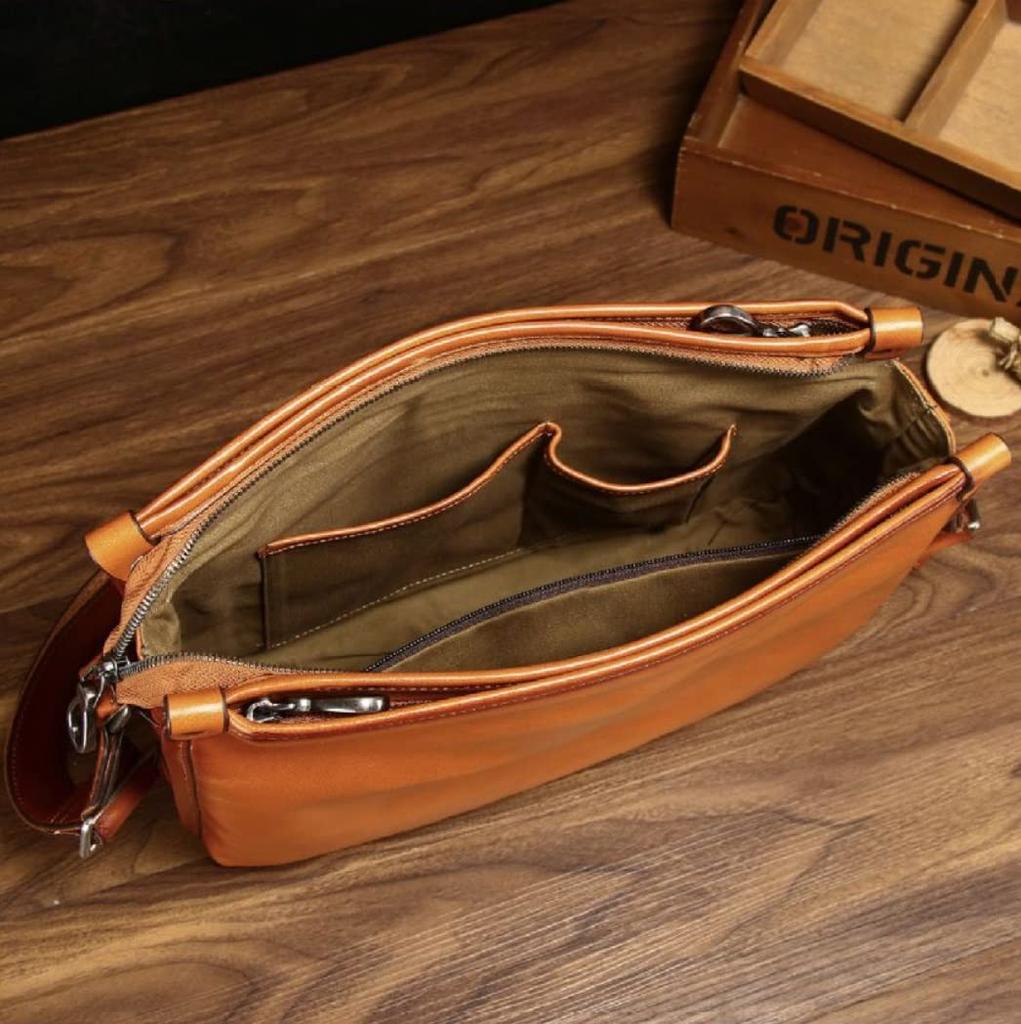 NICE SELECTION Men's Genuine Leather Shoulder Bag, Crossbody Bag, Messenger Bag, Horizontal Style, Perfect for Commuting, School, and More (Regular,