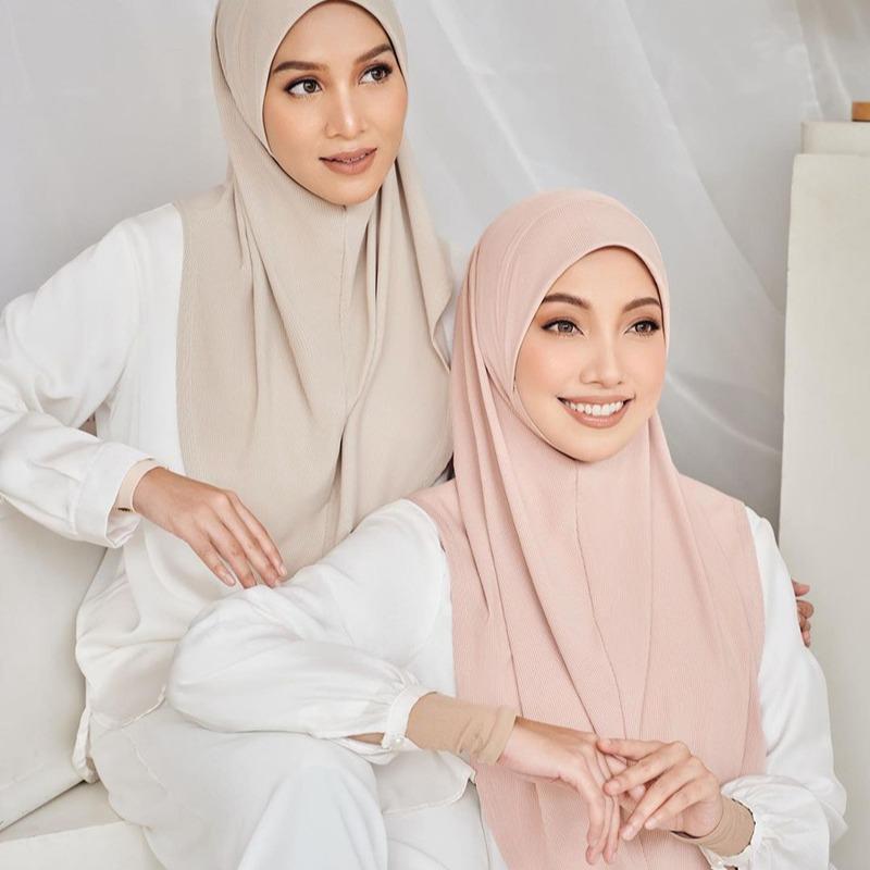 Malay Double Chin Undercap Muslim Women Solid Color Inner Scarf Islamic Instant Hijab Ladies Cap Crystal Hemp Bonnet Hat 80*55cm