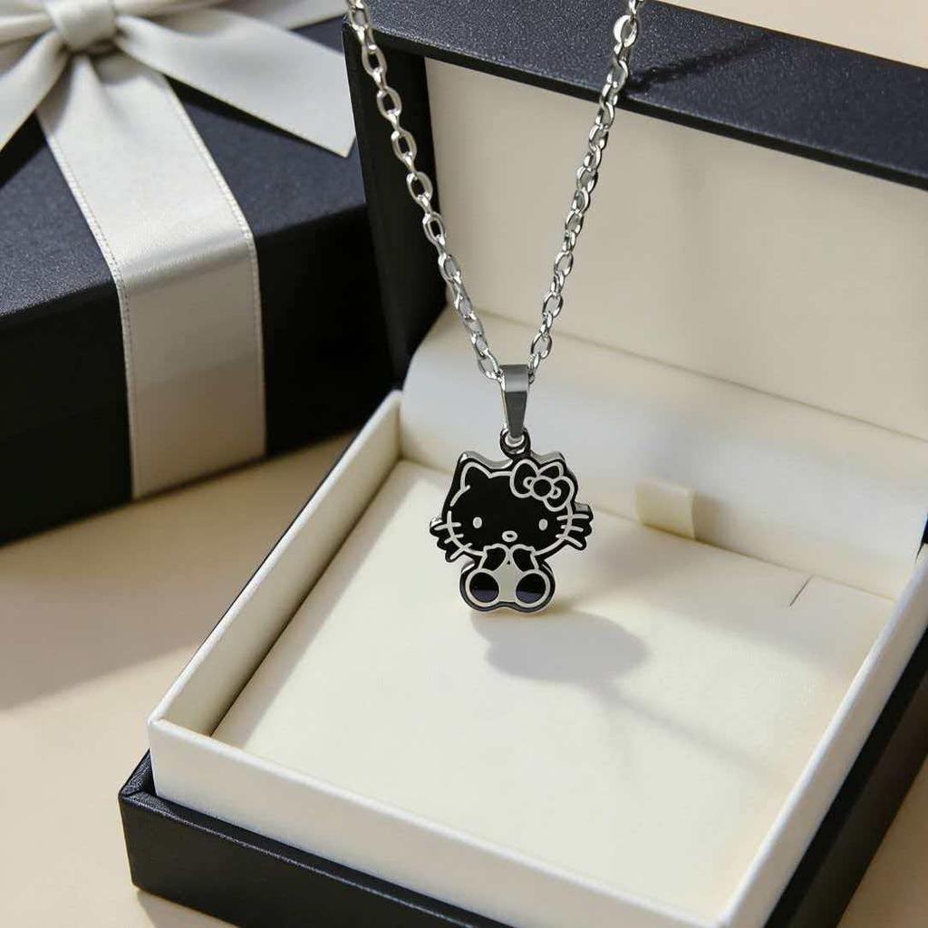 Personalized Titanium Steel Cat Necklace for Women - Fresh, Simple, Versatile Clavicle Chain in College Style