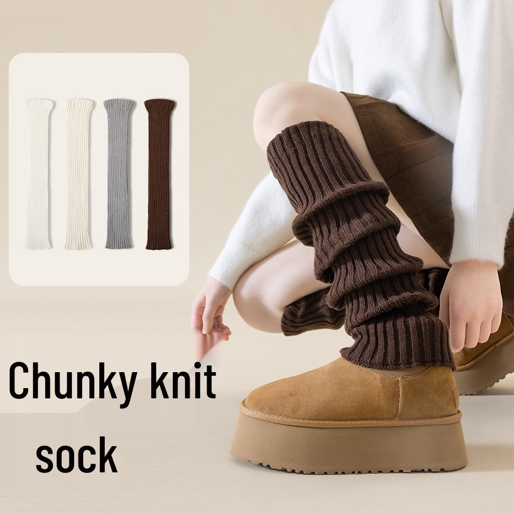 

Women s White Knitted Leg Warmers - Warm Thick Scrunch Socks for Spring, Autumn, and Winter One Size кофейный