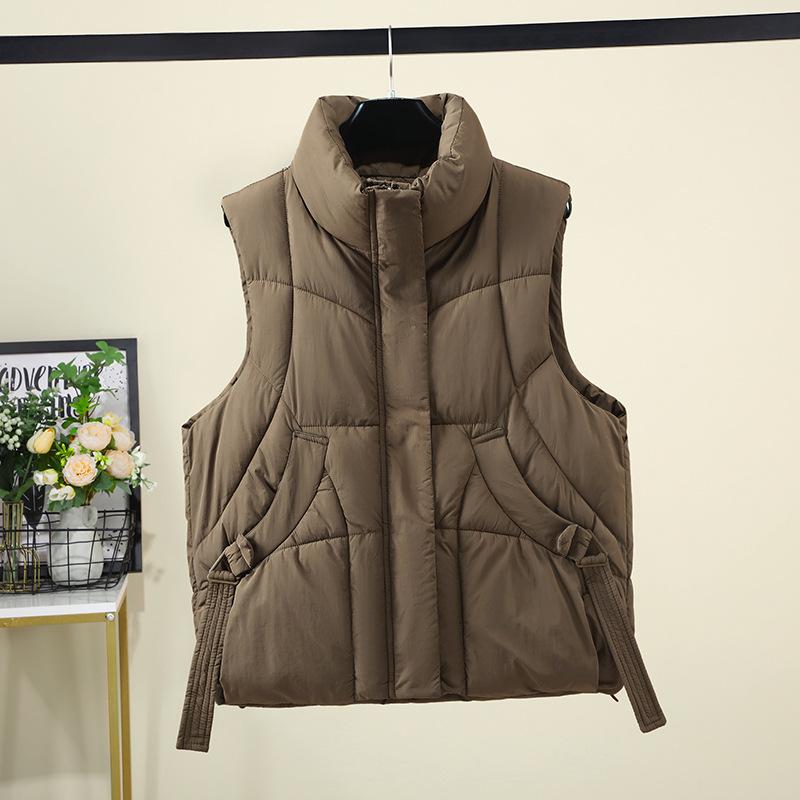 Anti-season large-size cotton clothes, vests for women, foreign style, autumn and winter new sleeveless vest, beige and black.