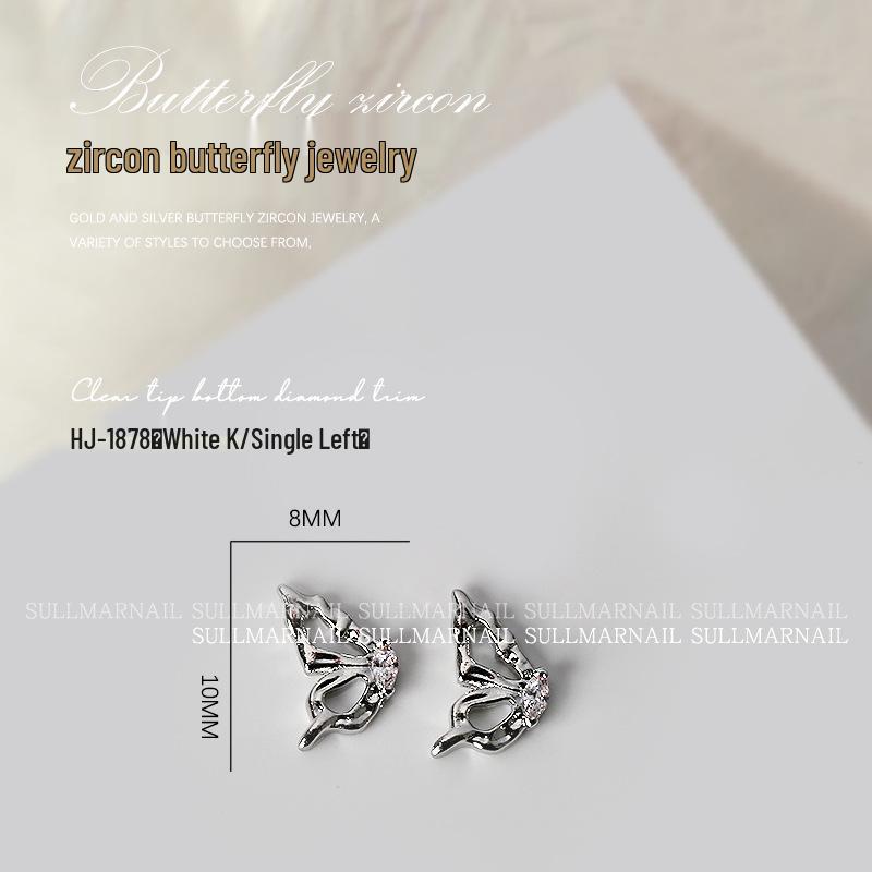Butterfly Zircon Nail Art Jewelry: Pearl, Ribbon, Gold & Silver Pendant