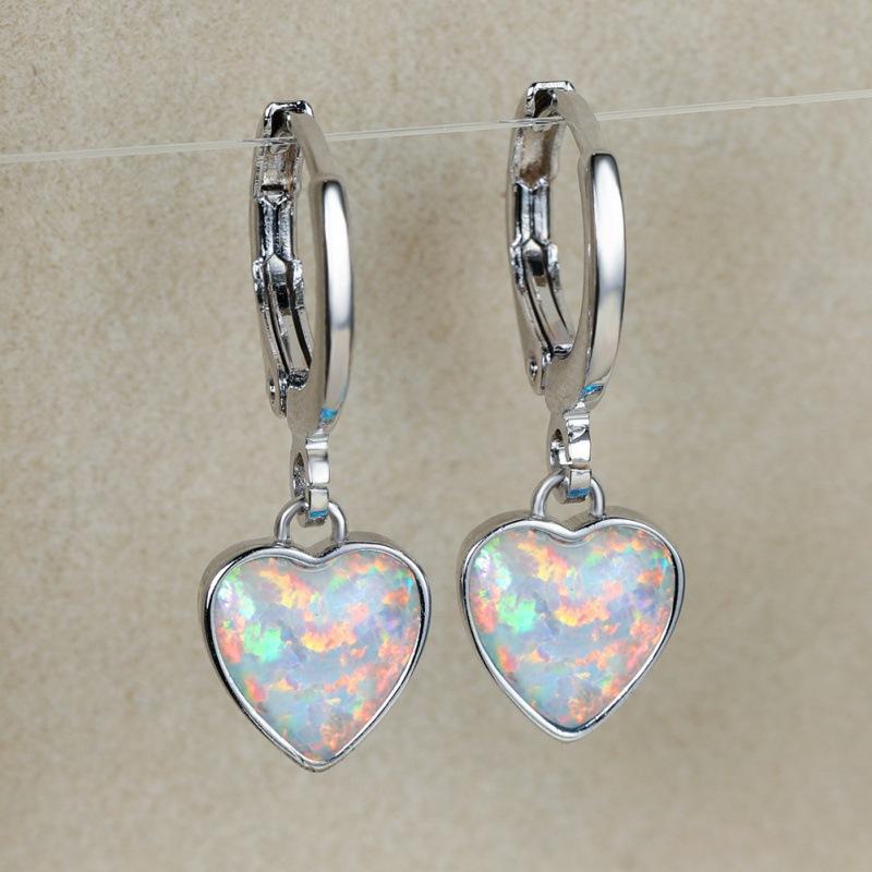 European and American style simple love Opal white diamond ear buckle earrings