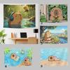 Süße Capybara Cartoon Sommer Wandteppich Kunstdruck Japanischer Wandbehang Anime Wandbehang Heimdekoration