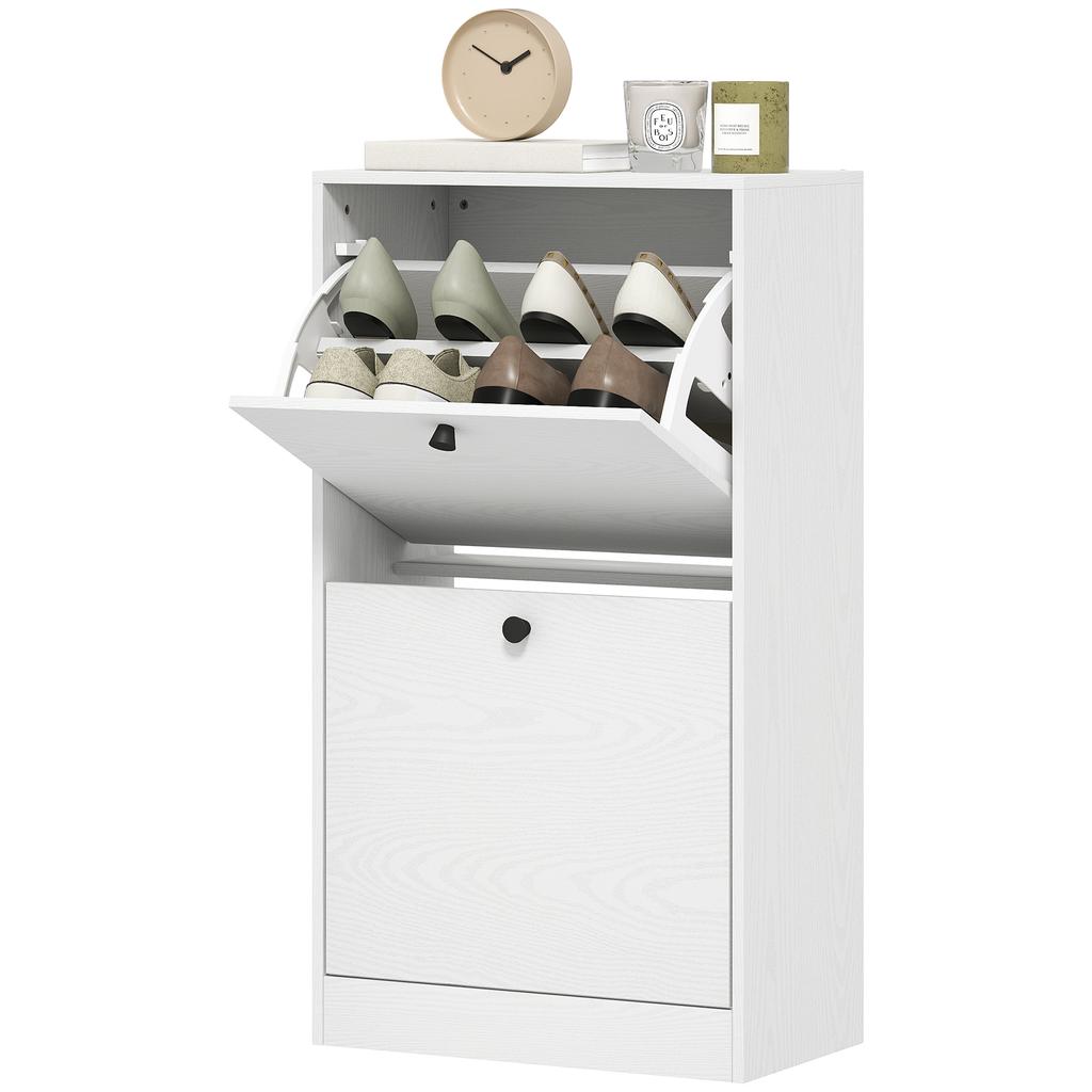 Shoe Cabinet With 2 Flip Drawers Adjustable Shelves For Hallways And Small Spaces 47x26x85 Cm White Veined