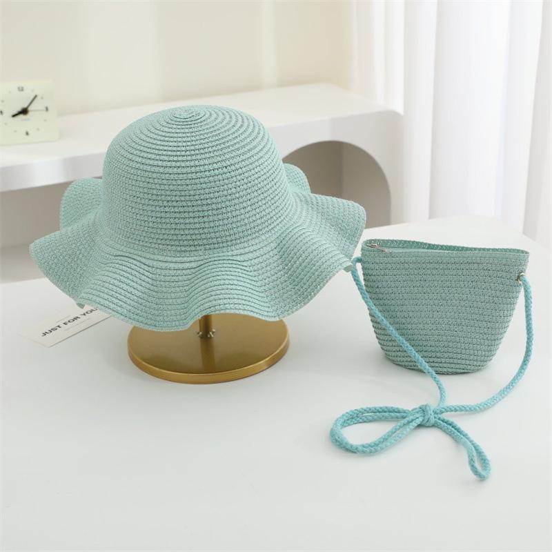 Summer Solid Color Straw Bag Shoulder Messenger Round Bag Children Versatile Outing Beach Bag Light Board DIY Round Weaving
