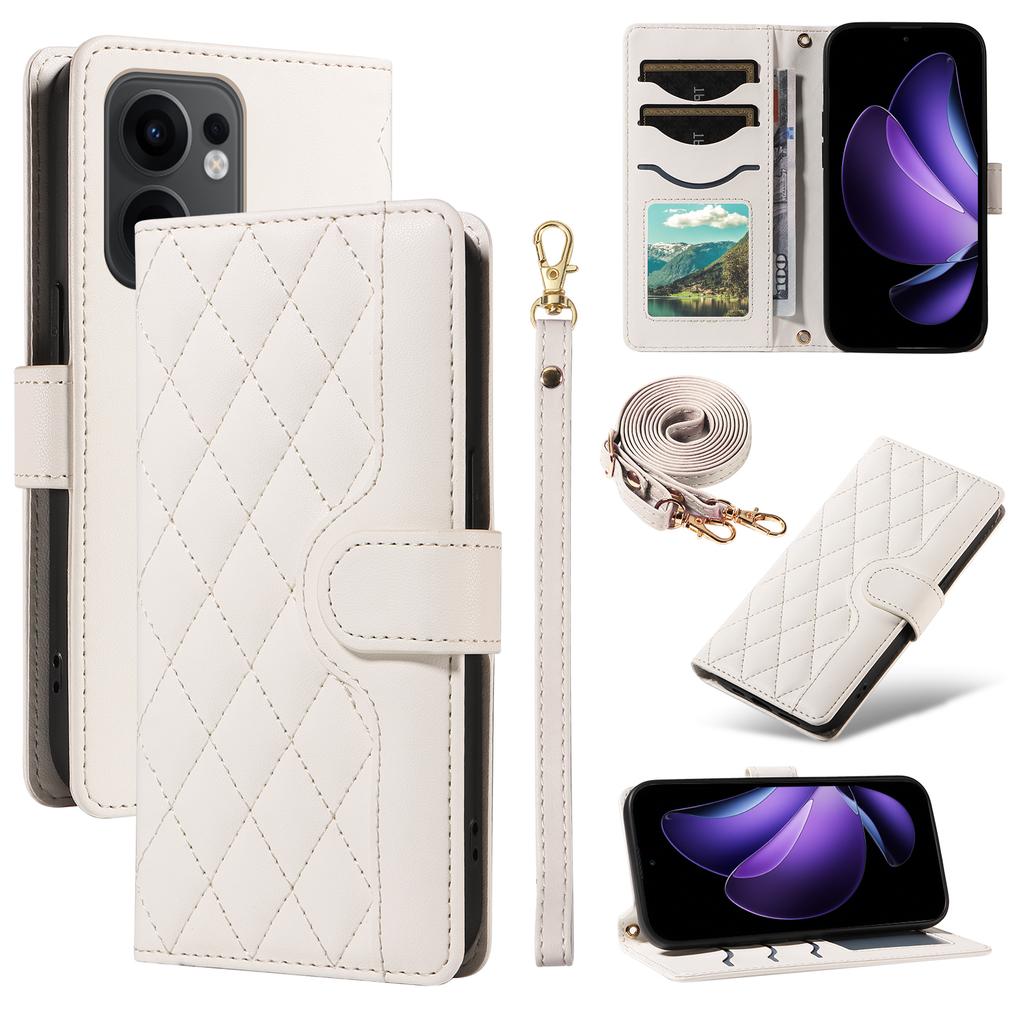 For Oppo Reno13 F 4G/Oppo Reno13 A 5G/Oppo Reno13 F 5G Wallet Case Rhombus Leather Phone Cover with Strap
