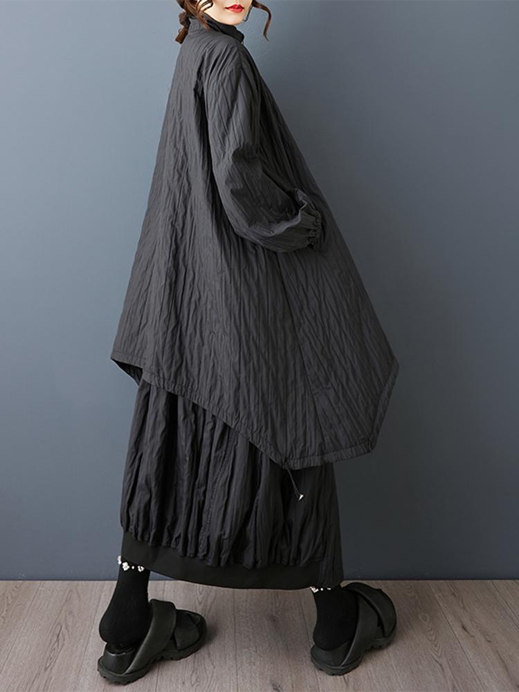 XITAO Pleated Loose Zipper Stand Collar Irregular Coat Skirt Two Pieces Sets GJ1246