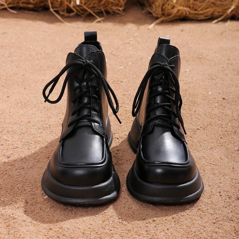 fashion 2024 Women's Autumn and Winter New Round Toe Thick Sole Lace Up Trendy Women Boots
