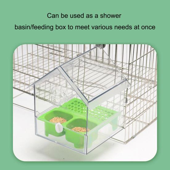 Pull-Out External Parrot Feeder Window Mounted Birds House with Two Food Slots Transparent Parrot House with Water Catcher Tray
