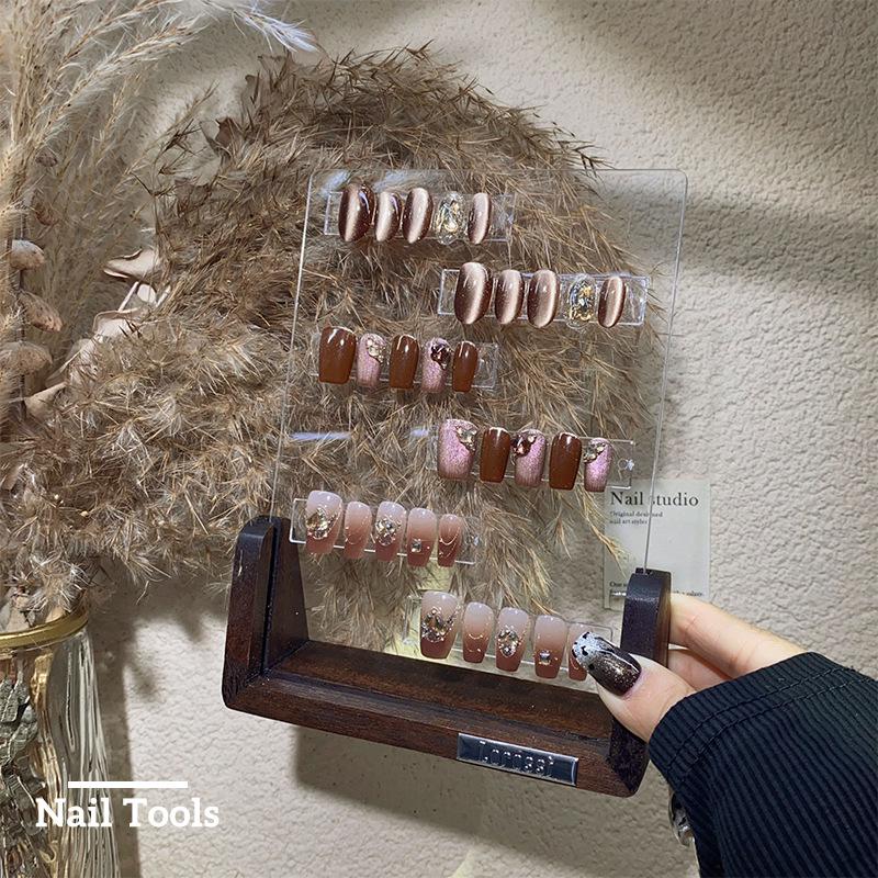 Wind Style Walnut Wood Nail Art Color Palette & Display Board for Gel Polish Sample Nails