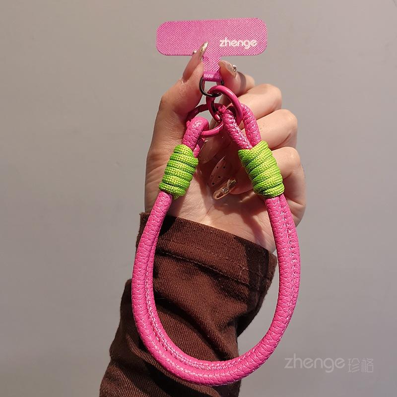 

Mobile phone lanyard wrist short fashion women s leather hand rope ins cartoon cute baby pendant pendant is strong and durable [rose green]