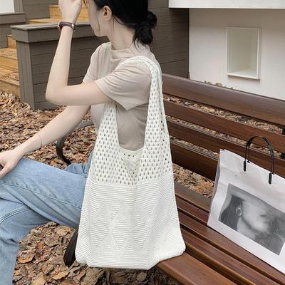 Vintage Hollow Woven Underarm Shoulder Bag Knitted Handbag for Women Large Capacity Shopper Totes Ladies Beach Travel Bag