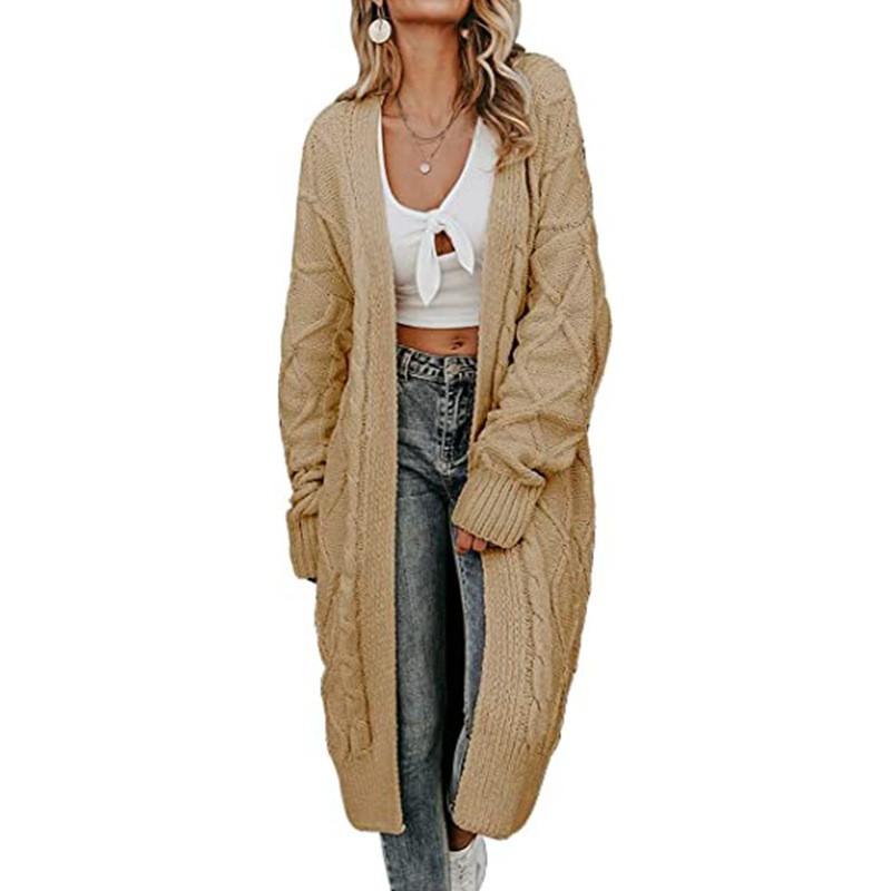 Womens Oversized Knit Cardigan Sweater Long Sleeve V-Neck Loose Fit Chunky Cable Winter Coat