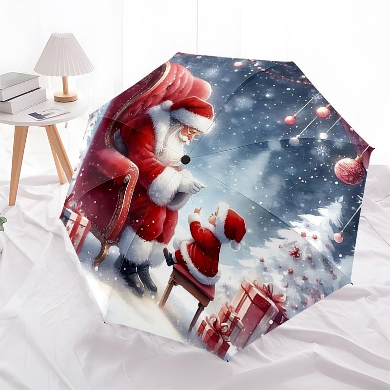 1pc Christmas Santa Claus Outdoor Umbrella, Auto Open Close, Foldable Design, 8-Rib Iron Frame, Festive Gift for Fans, Travelers, Daily Use.N001